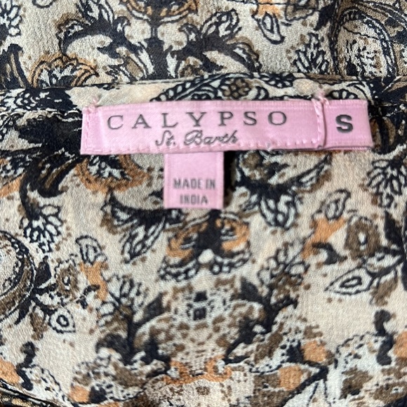 Calypso Neutrals, Pattern Print Silk Midi Length Coverup Size Small - Picture 7 of 9